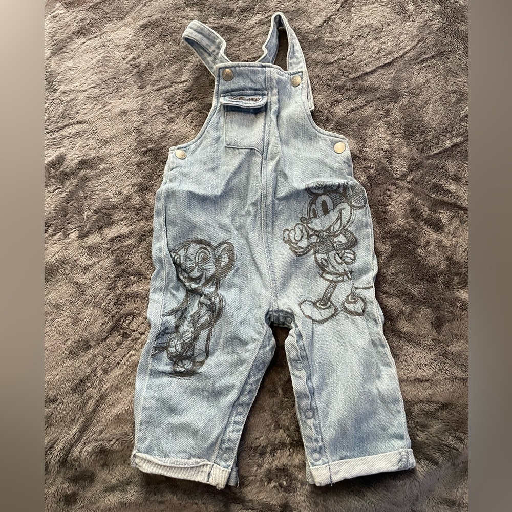 Primark Light Blue Denim Kids Overalls with Cartoon Prints